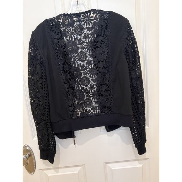 Berek Black Lace Bomber Jacket with Ornate floral Design Large - Picture 5 of 6